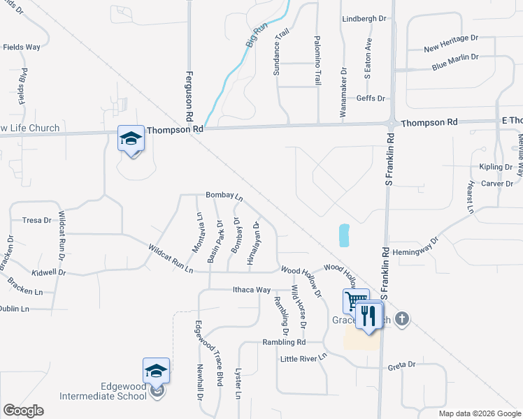 map of restaurants, bars, coffee shops, grocery stores, and more near 5246 Himalayan Drive in Indianapolis