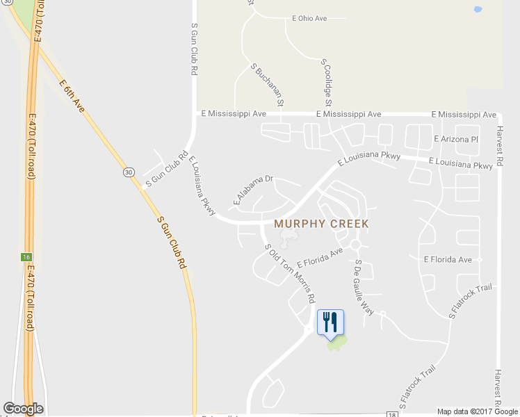 map of restaurants, bars, coffee shops, grocery stores, and more near 23501 East Alabama Drive in Aurora