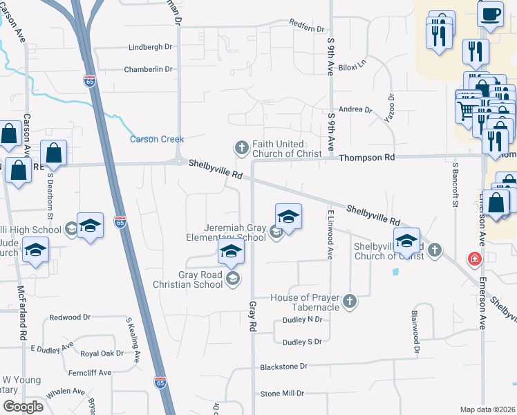 map of restaurants, bars, coffee shops, grocery stores, and more near 5143 Oak Trail Drive in Indianapolis