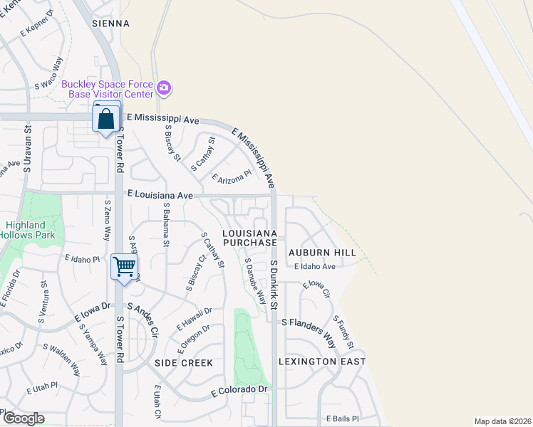 map of restaurants, bars, coffee shops, grocery stores, and more near 38 South Dunkirk Street in Aurora