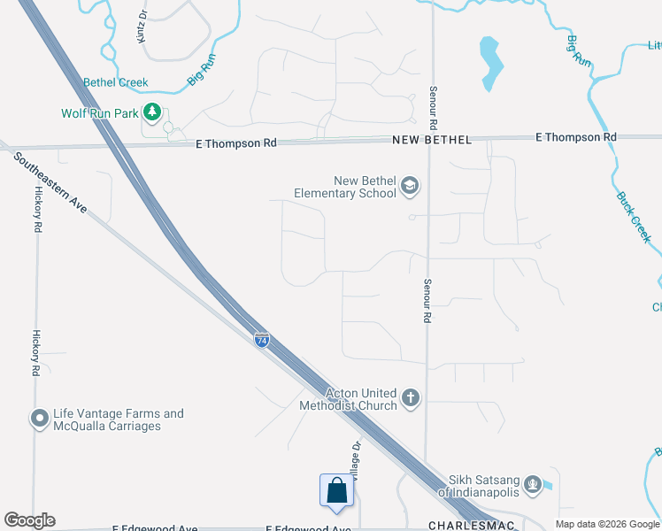 map of restaurants, bars, coffee shops, grocery stores, and more near 5340 Senour Road in Indianapolis