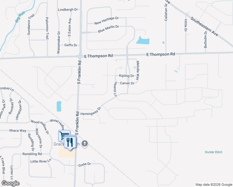 map of restaurants, bars, coffee shops, grocery stores, and more near 8709 Rowling Way in Indianapolis