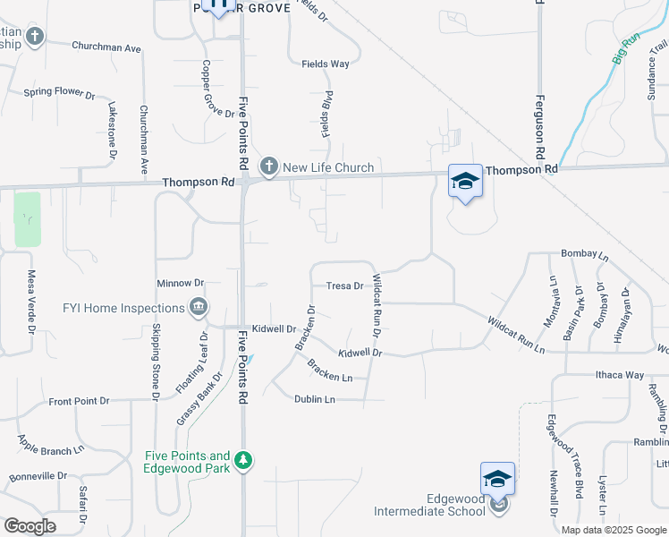 map of restaurants, bars, coffee shops, grocery stores, and more near 7226 Tresa Drive in Indianapolis