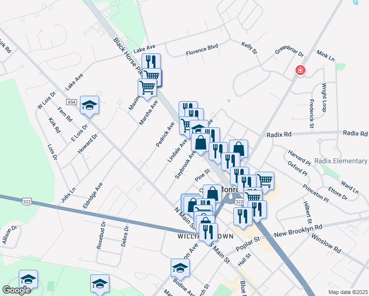 map of restaurants, bars, coffee shops, grocery stores, and more near 125 Saybrook Avenue in Monroe
