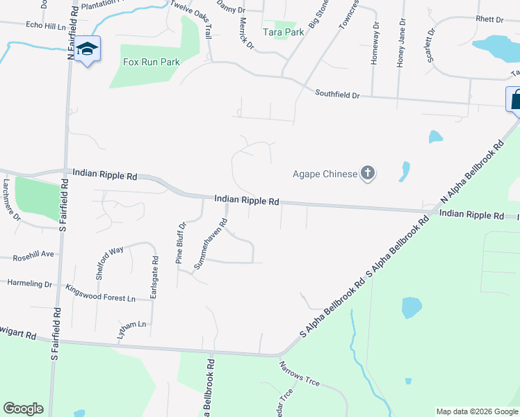 map of restaurants, bars, coffee shops, grocery stores, and more near 34 Secore Court in Dayton