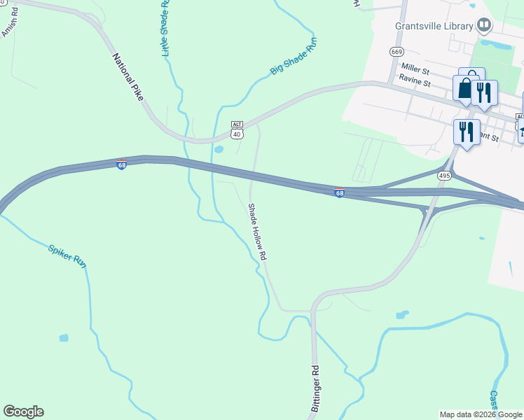 map of restaurants, bars, coffee shops, grocery stores, and more near 400 Shade Hollow Road in Grantsville