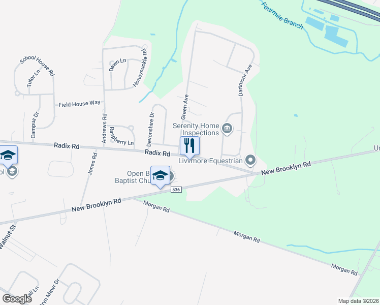 map of restaurants, bars, coffee shops, grocery stores, and more near 705 Horseshoe Lane in Monroe
