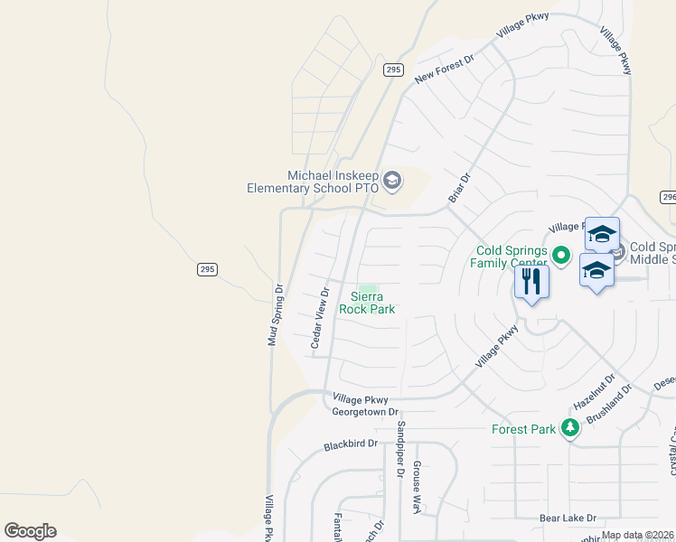 map of restaurants, bars, coffee shops, grocery stores, and more near 17895 Spring Canyon Court in Reno