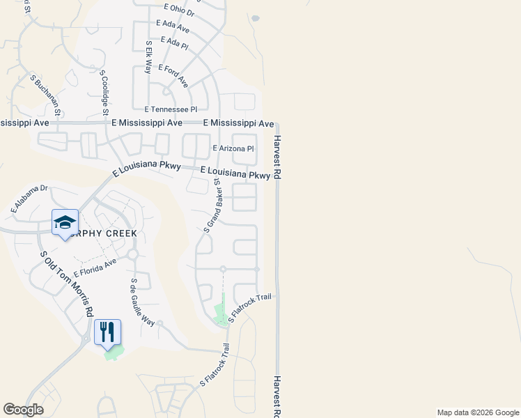 map of restaurants, bars, coffee shops, grocery stores, and more near 24762 East Wyoming Circle in Aurora