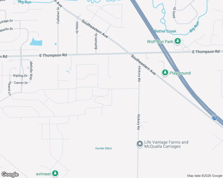 map of restaurants, bars, coffee shops, grocery stores, and more near 5226 Hickory Road in Indianapolis