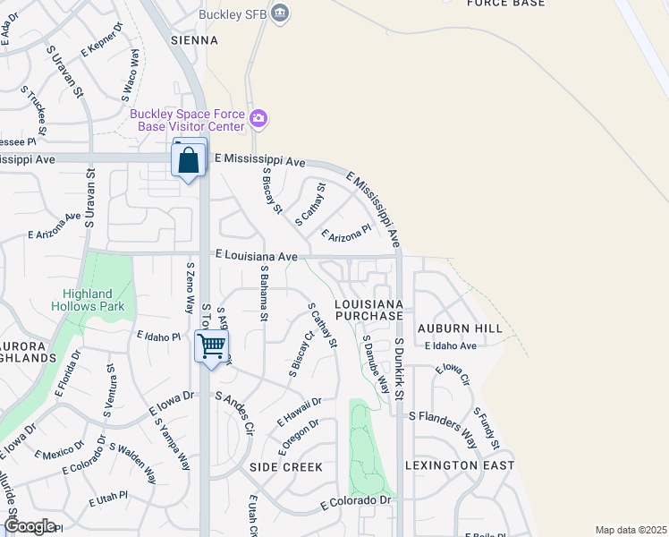 map of restaurants, bars, coffee shops, grocery stores, and more near 1312 South Cathay Court in Aurora