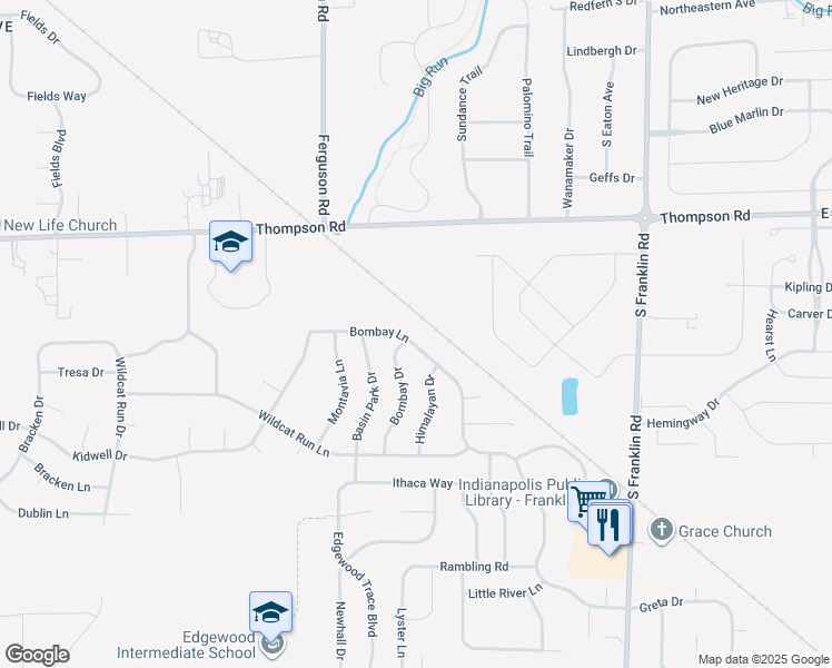 map of restaurants, bars, coffee shops, grocery stores, and more near 7916 Bombay Lane in Indianapolis