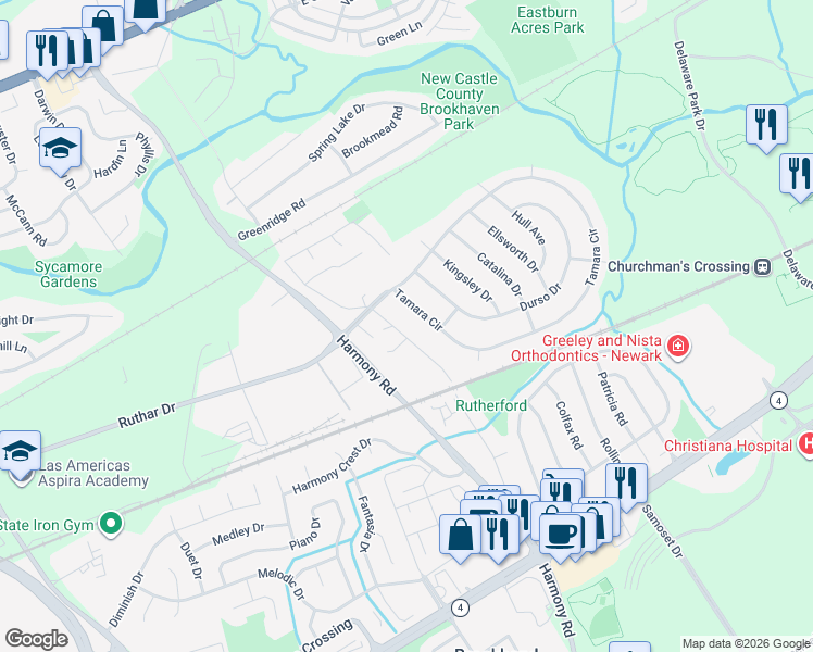 map of restaurants, bars, coffee shops, grocery stores, and more near 608 Tamara Circle in Newark