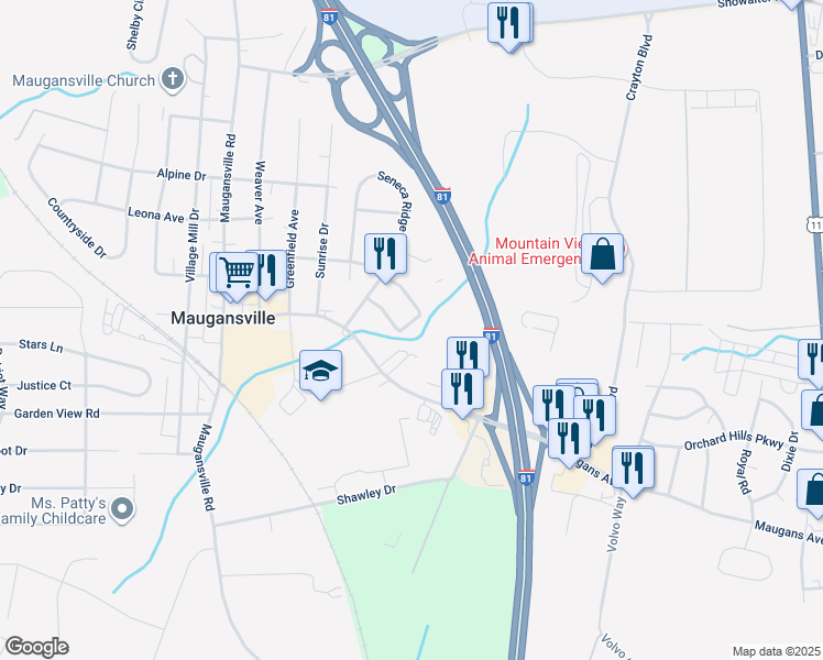 map of restaurants, bars, coffee shops, grocery stores, and more near 18257 Roy Croft Drive in Hagerstown