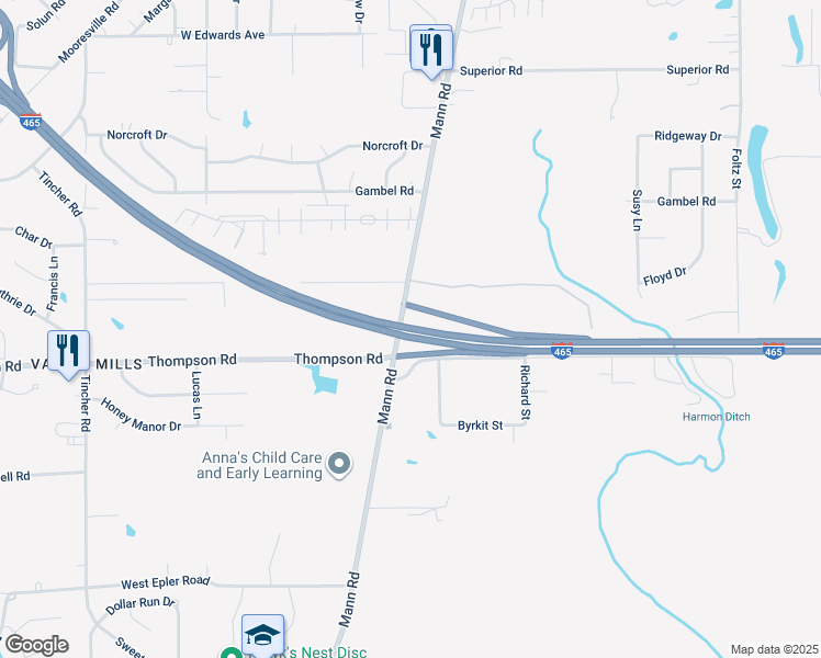 map of restaurants, bars, coffee shops, grocery stores, and more near USS Indianapolis Memorial Highway in Indianapolis