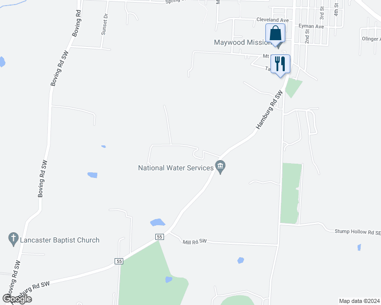 map of restaurants, bars, coffee shops, grocery stores, and more near 230 Hamburg Road Southwest in Lancaster