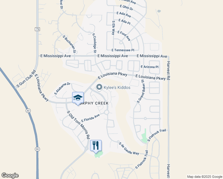 map of restaurants, bars, coffee shops, grocery stores, and more near 1346 South Duquesne Circle in Aurora