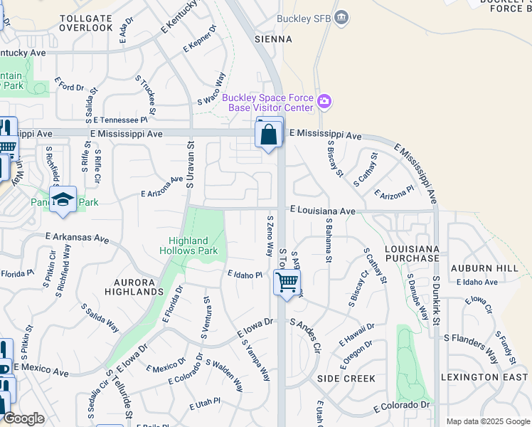 map of restaurants, bars, coffee shops, grocery stores, and more near 1305 South Zeno Way in Aurora