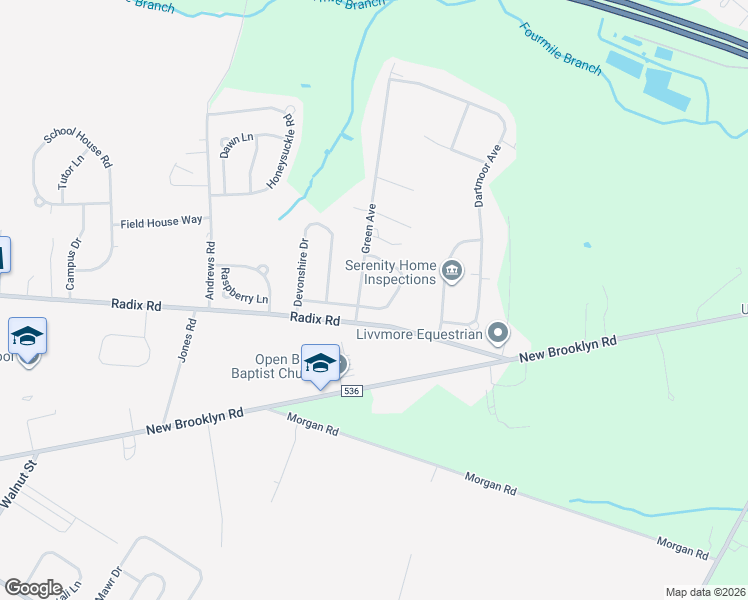 map of restaurants, bars, coffee shops, grocery stores, and more near 705 Horseshoe Lane in Monroe