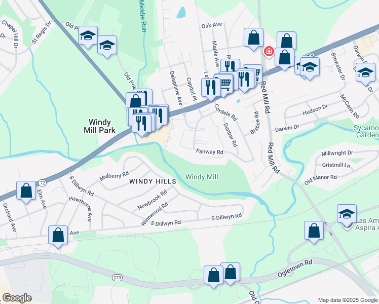 map of restaurants, bars, coffee shops, grocery stores, and more near 42 Fairway Road in Newark