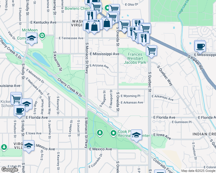 map of restaurants, bars, coffee shops, grocery stores, and more near in Denver