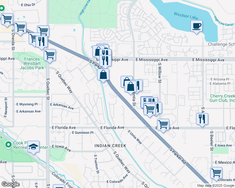 map of restaurants, bars, coffee shops, grocery stores, and more near in Arapahoe County