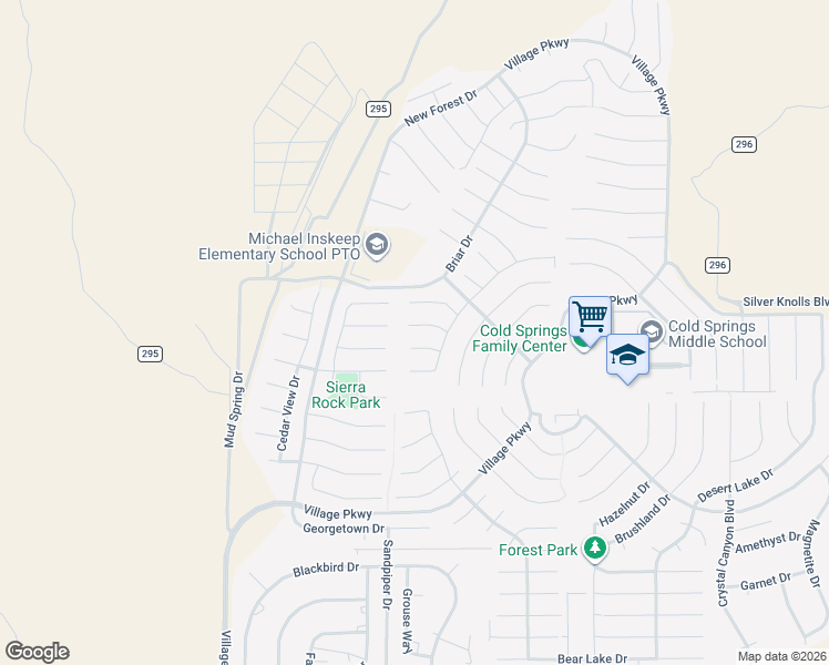map of restaurants, bars, coffee shops, grocery stores, and more near 17665 Little Peak Court in Reno