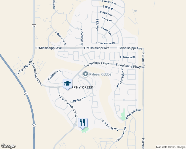 map of restaurants, bars, coffee shops, grocery stores, and more near 1346 South Duquesne Circle in Aurora