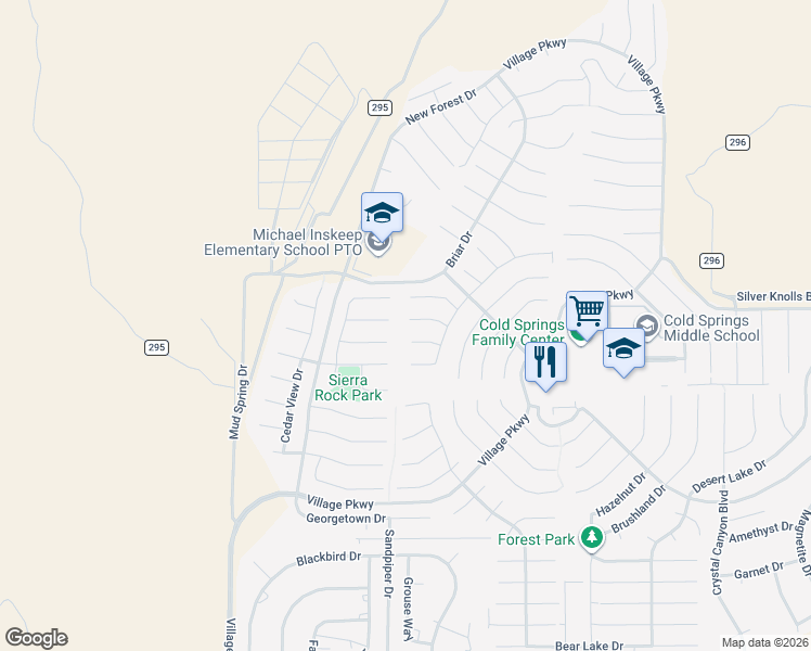 map of restaurants, bars, coffee shops, grocery stores, and more near 17665 Little Peak Court in Reno