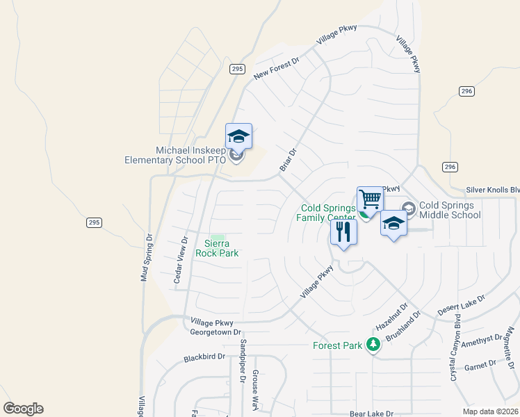 map of restaurants, bars, coffee shops, grocery stores, and more near 17665 Little Peak Court in Reno