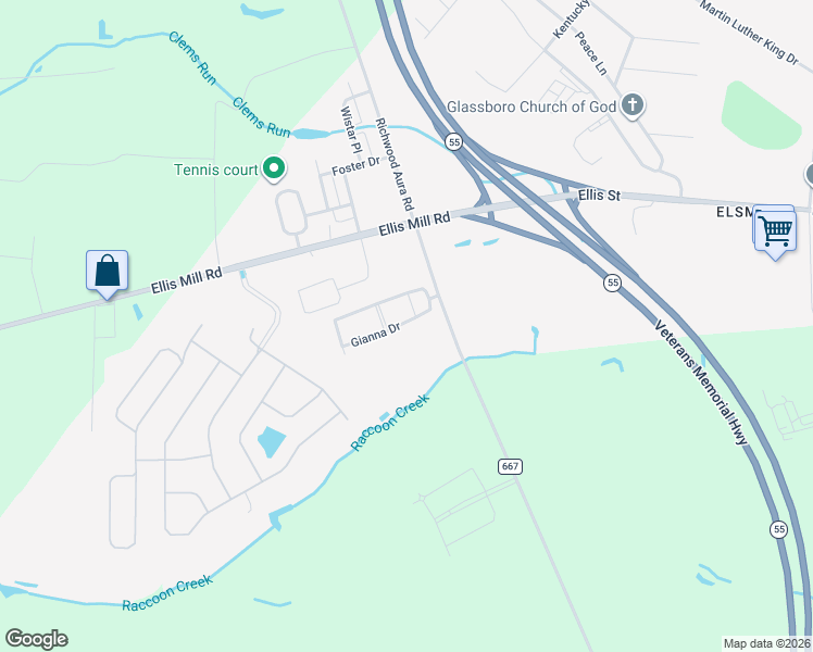 map of restaurants, bars, coffee shops, grocery stores, and more near in Glassboro