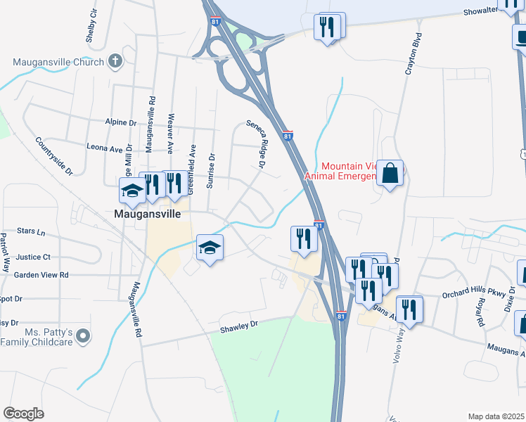 map of restaurants, bars, coffee shops, grocery stores, and more near 18262 Roy Croft Drive in Hagerstown