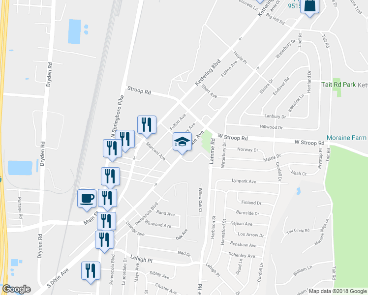 map of restaurants, bars, coffee shops, grocery stores, and more near 4101 South Dixie Drive in Moraine