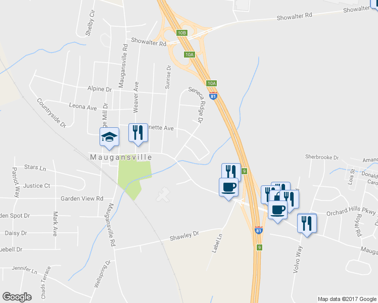 map of restaurants, bars, coffee shops, grocery stores, and more near 18211 Roy Croft Drive in Hagerstown