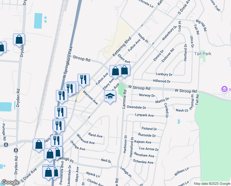 map of restaurants, bars, coffee shops, grocery stores, and more near 4101 South Dixie Drive in Moraine