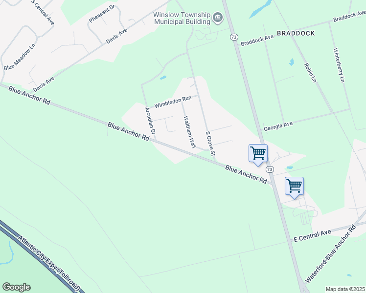 map of restaurants, bars, coffee shops, grocery stores, and more near 43 Blue Anchor Road in Sicklerville