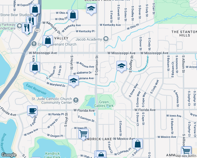 map of restaurants, bars, coffee shops, grocery stores, and more near in Lakewood