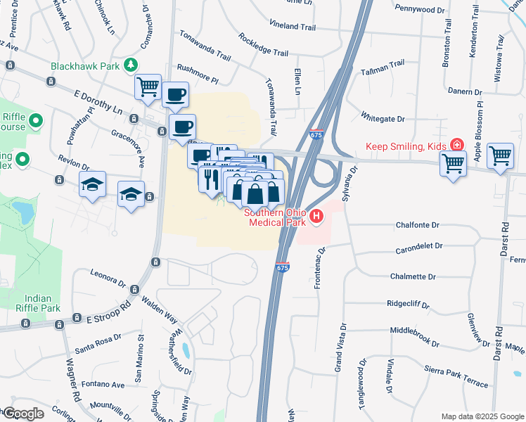 map of restaurants, bars, coffee shops, grocery stores, and more near 4391 Holly Drive in Beavercreek