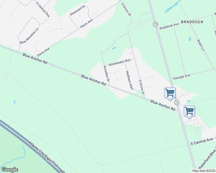 map of restaurants, bars, coffee shops, grocery stores, and more near 100-116 Blue Anchor Road in Sicklerville