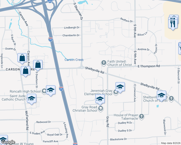 map of restaurants, bars, coffee shops, grocery stores, and more near 3844 Dahoma Drive in Indianapolis