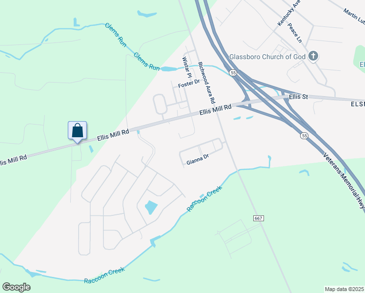 map of restaurants, bars, coffee shops, grocery stores, and more near 2416 Gianna Drive in Glassboro