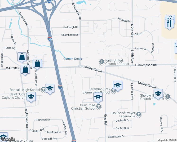 map of restaurants, bars, coffee shops, grocery stores, and more near 3844 Dahoma Drive in Indianapolis