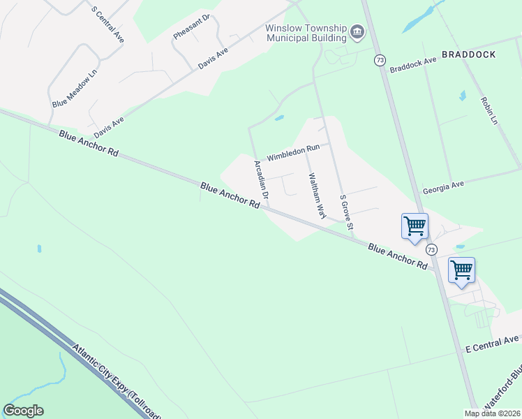 map of restaurants, bars, coffee shops, grocery stores, and more near 100-116 Blue Anchor Road in Sicklerville