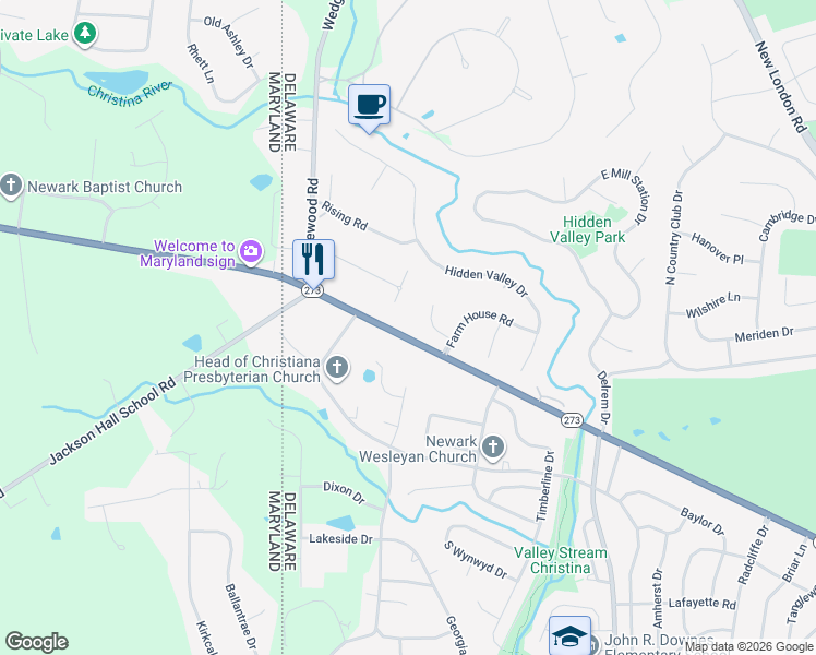 map of restaurants, bars, coffee shops, grocery stores, and more near 999 Nottingham Road in Newark