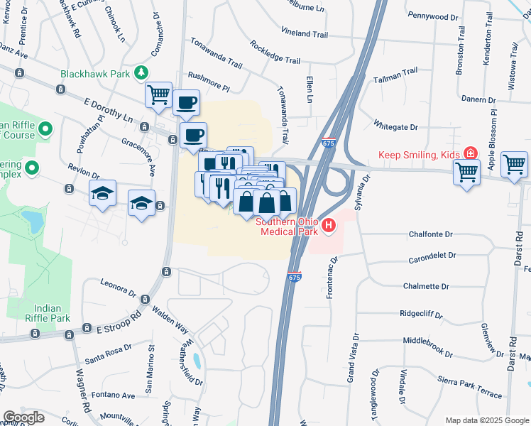 map of restaurants, bars, coffee shops, grocery stores, and more near 4391 Holly Drive in Beavercreek