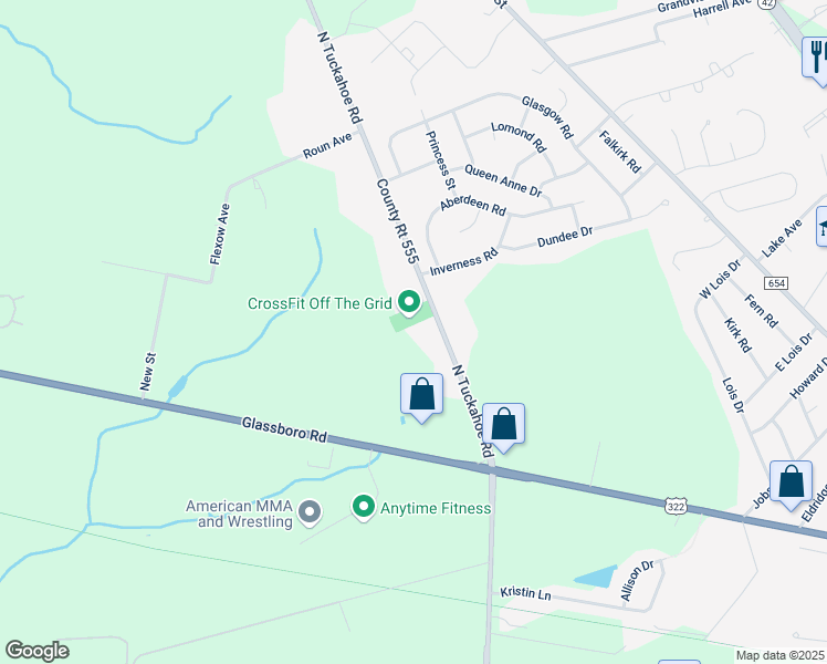 map of restaurants, bars, coffee shops, grocery stores, and more near 1165 North Tuckahoe Road in Monroe