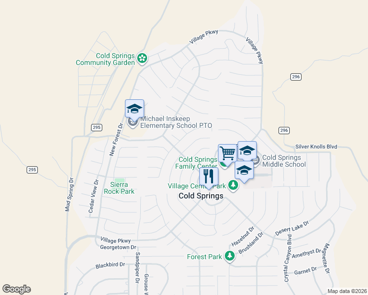 map of restaurants, bars, coffee shops, grocery stores, and more near 17605 Trout Court in Reno