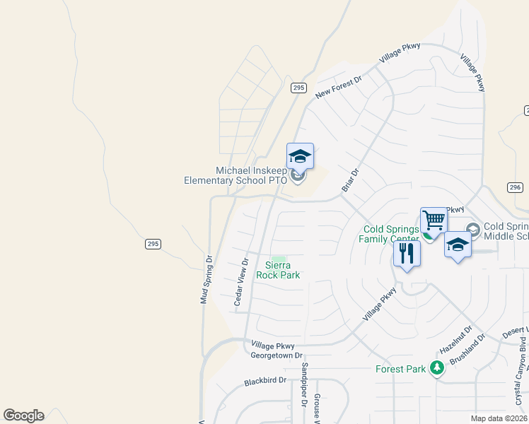 map of restaurants, bars, coffee shops, grocery stores, and more near 18276 Cedar View Court in Reno