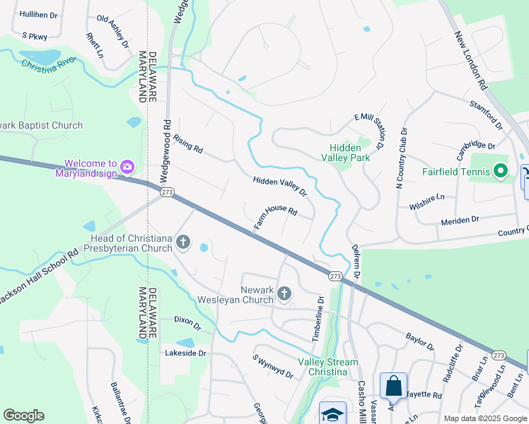 map of restaurants, bars, coffee shops, grocery stores, and more near 9 Farmhouse Road in Newark