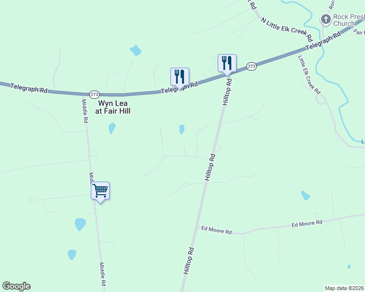 map of restaurants, bars, coffee shops, grocery stores, and more near 49 Rolling Green Lane in Elkton